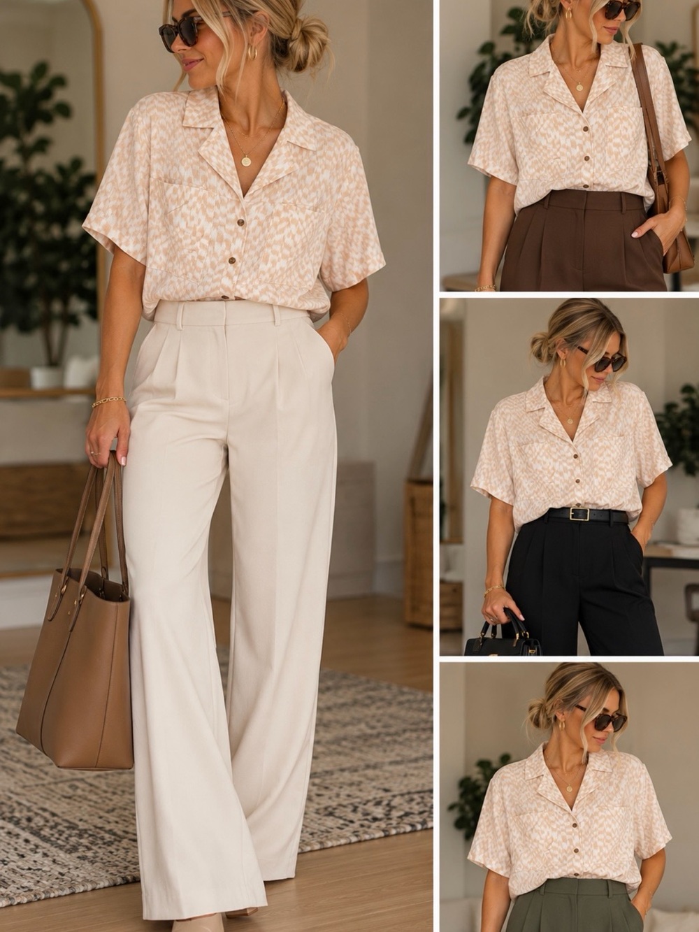 Universal Thread Peach Printed Short Sleeve Button Front Blouse